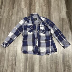 Rails Women’s Large Plaid Button Down Shirt Blue Gray Long Sleeve Soft Tencel Ra